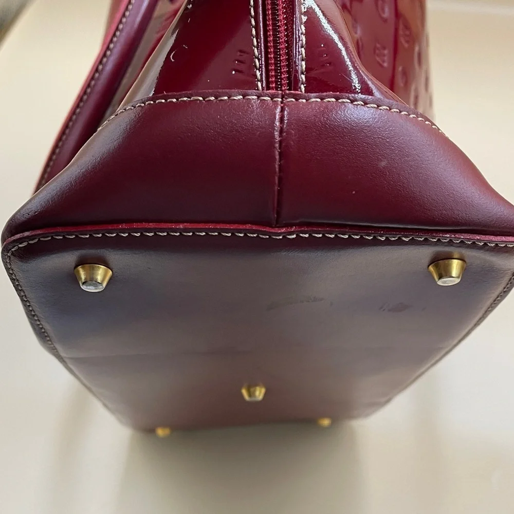 Arcadia Patent Leather Glossy Burgundy Dome Satchel Handbag Italian Luxury